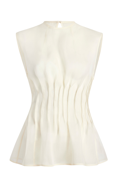 Khaite Westin Pleated Silk Top In White