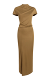 Khaite Yenza Mockneck Jersey Maxi Dress In Brown