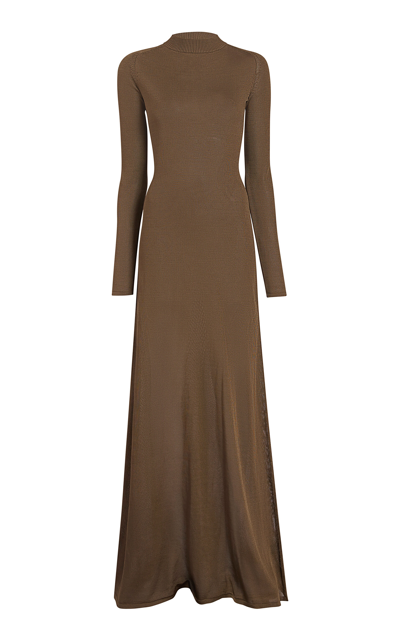 Khaite Valera Fine Knit Maxi Dress In Brown