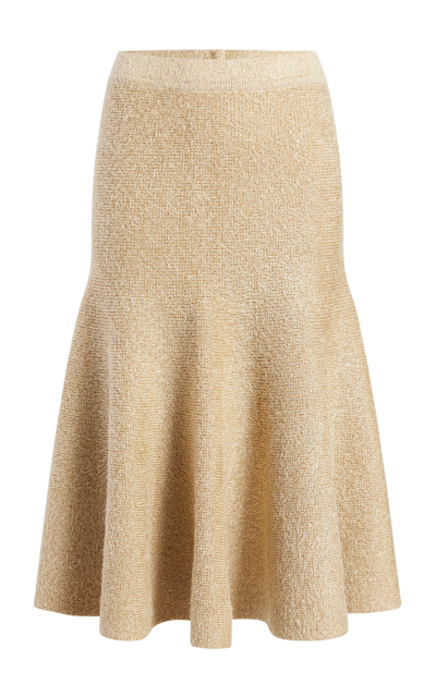 Khaite Cadence Knit Silk-cashmere Midi Skirt In Tan