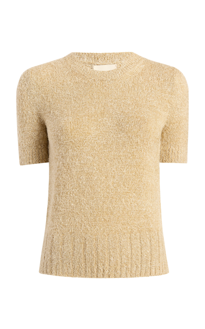 Khaite Luphia Short Sleeve Silk-cashmere Sweater In Tan
