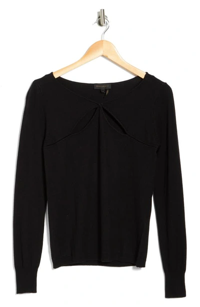 Donna Karan Double Keyhole Long Sleeve Sweater In Black