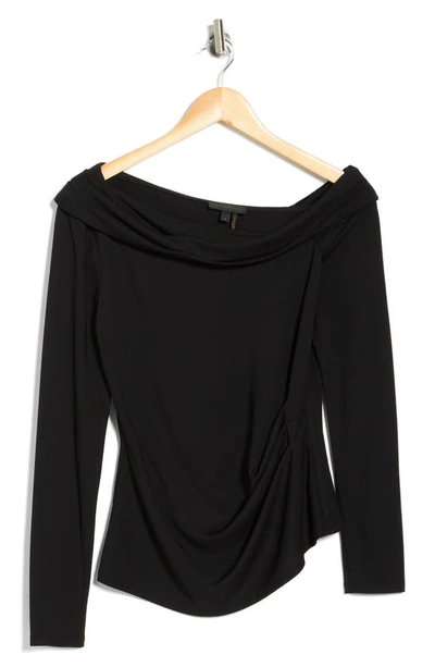 Donna Karan Asymmetric Neck Long Sleeve Top In Black