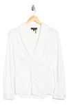 Donna Karan Front Twist Long Sleeve Top In Ivory