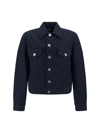 Balmain Monogram-jacquard Denim Jacket In Bleu Jean Brut/bleu Jean