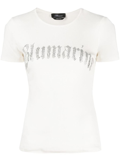 Blumarine Crystals Logo T-shirt In White