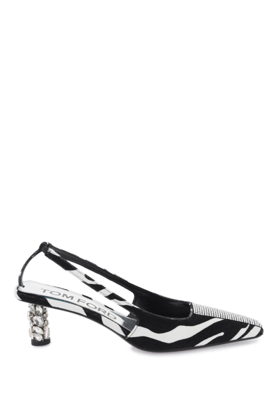 Tom Ford Zebra Crystal Kitten-heel Slingback Pumps In Multi-colored