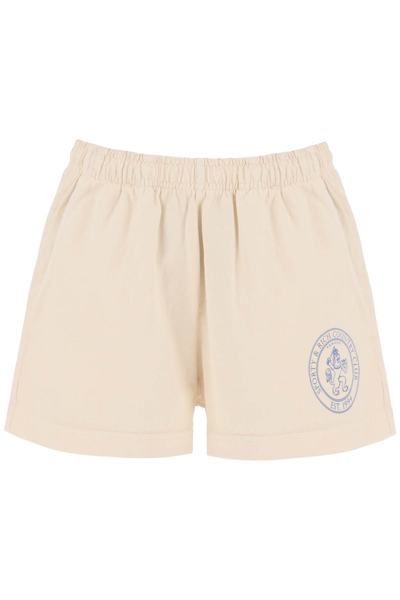 Sporty And Rich Lion Crest Logo-print Disco Cotton Shorts In Beige