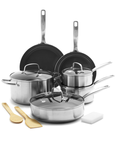 Greenpan Chatham Stainless Steel Healthy Ceramic Nonstick 12pc Cookware Set In Silver
