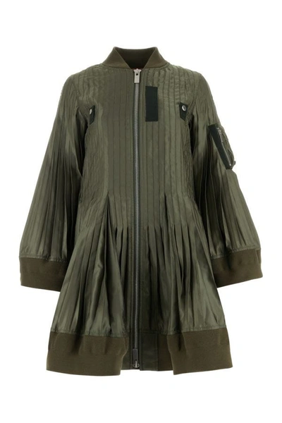 Sacai Army Green Polyester Jacket Dress In Khaki