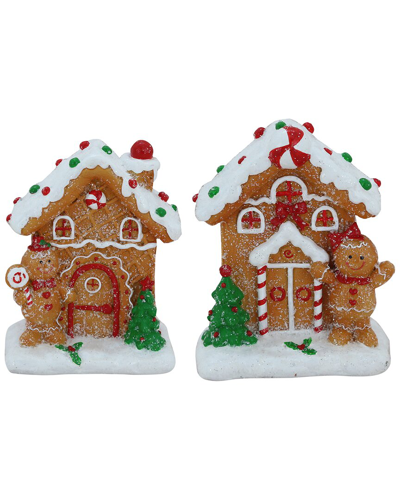 Northern Lights Northlight Set Of 2 Gingerbread Houses With Gingerbread Boy And Girl Christmas Decoration 5in In Brown