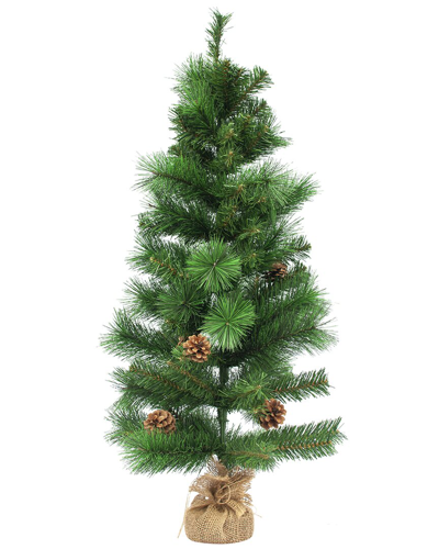 Northern Lights Northlight 39in Led Lighted Mixed Pine And Pine Cones Artificial Christmas Tree In Jute Base In Green