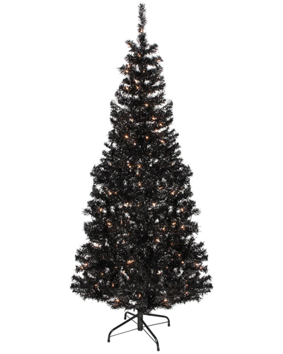 Northern Lights Northlight 6ft Pre-lit Black Artificial Tinsel Christmas Tree Clear Lights