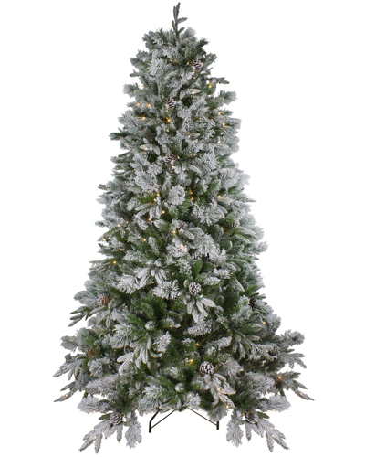 Northern Lights Northlight 7.5ft Pre-lit Flocked Rosemary Emerald Angel Pine Artificial Christmas Tree - Clear Led L In Green