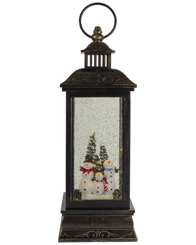 Northern Lights Northlight 11in Black With Brushed Gold Led Snowman Family Christmas Lantern Snow Globe