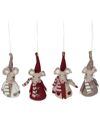 Northern Lights Northlight Set Of 4 Red And Gray Standing Mice Christmas Ornaments 5.5in