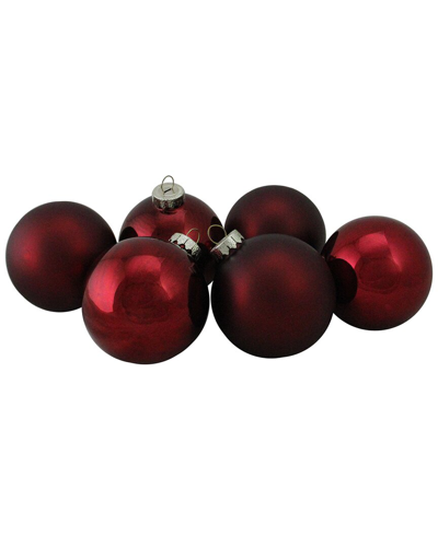Northern Lights Northlight 6ct Burgundy Red 2-finish Glass Ball Christmas Ornaments 3.25in (80mm)