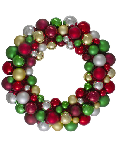 Northern Lights Northlight Traditional Colored 2-finish Shatterproof Ball Christmas Wreath 36-in Unlit In Red