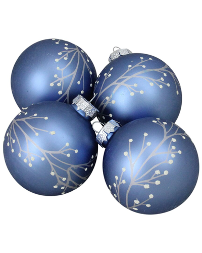 Northern Lights Northlight 4ct Matte Blue Branches Glass Ball Christmas Ornament 2.5in