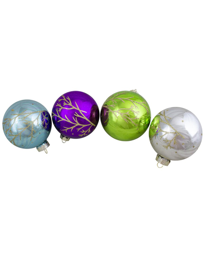 Northern Lights Northlight Set Of 4 Multi-color Shiny Glass Ball Christmas Ornaments 4-in(100mm)