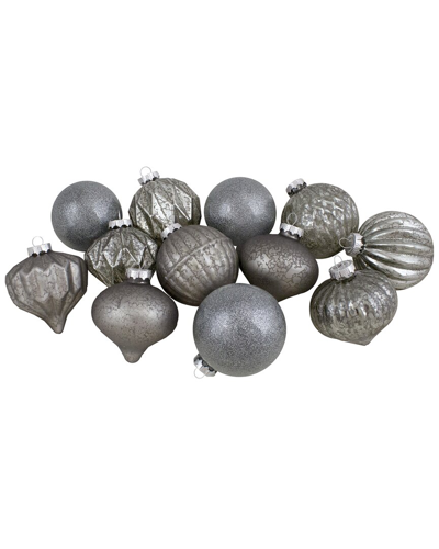 Northern Lights Northlight Set Of 12 Neutral Tone Finial And Glass Ball Christmas Ornaments In Beige