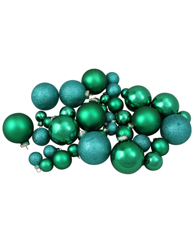 Northern Lights Northlight 40ct Green 2- Finish Multiple Size Glass Ball Christmas Ornaments