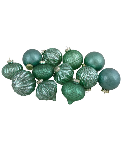 Northern Lights Northlight Set Of 12 Green Finial And Glass Ball Christmas Ornaments