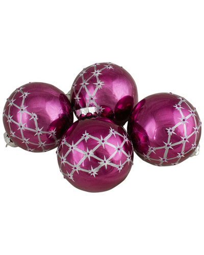 Northern Lights Northlight Set Of 4 Pink Glass Ball Christmas Ornaments 3.25-in(80mm)