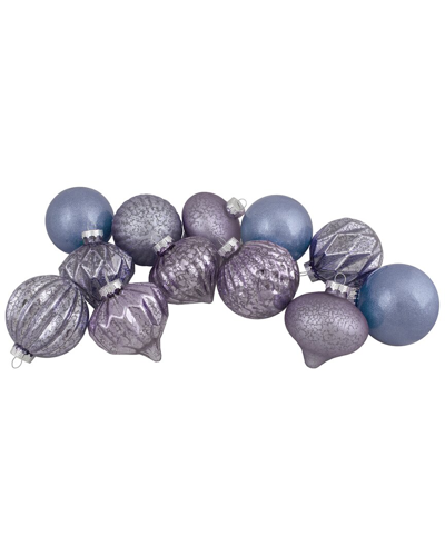 Northern Lights Northlight Set Of 12 Purple Tone Finial And Glass Ball Christmas Ornaments
