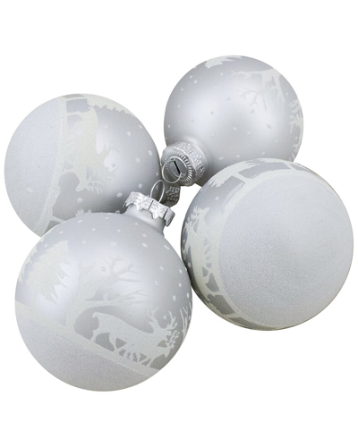 Northern Lights Northlight 4ct Matte And Frosted White Glass Hanging Christmas Ball Ornaments 3.25in (80mm)