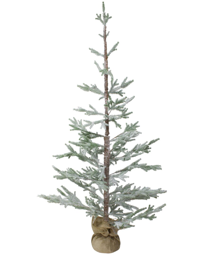 Northern Lights Northlight 5ft Snow Covered Slim Pine Artificial Christmas Tree With Jute Base- Unlit In Green