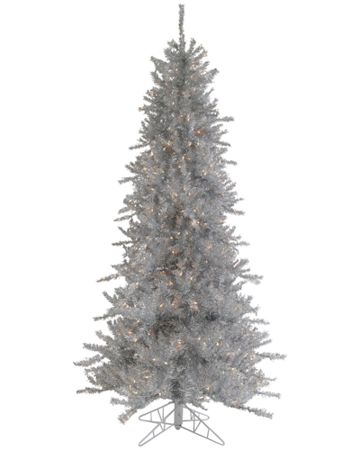 Northern Lights Northlight 7.5ft Pre-lit Silver Tinsel Pine Slim Artificial Christmas Tree - Clear Lights