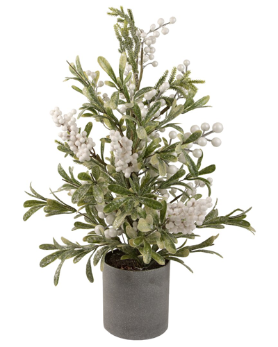 Northern Lights Northlight 24in Green And White Berry Christmas Potted Artificial Plant With Glitter Frost