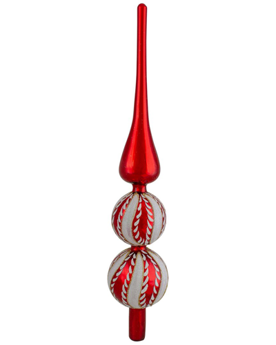 Northern Lights Northlight 14.75in Red And White Glass Finial Christmas Tree Topper