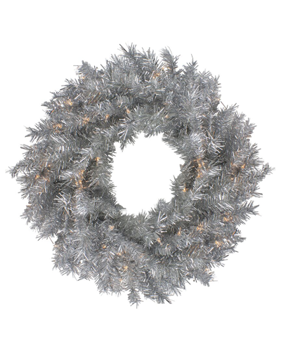 Northern Lights Northlight 24in Silver Tinsel Artificial Christmas Wreath Clear Lights