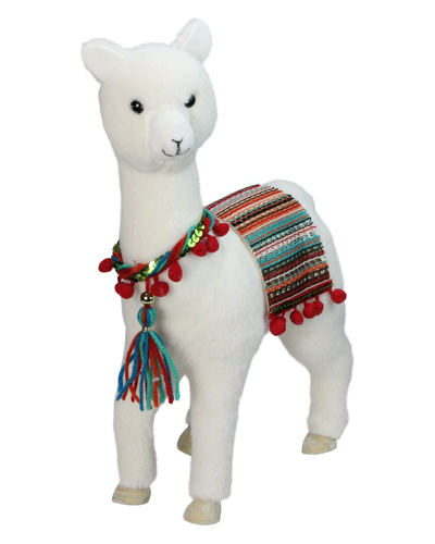 Northern Lights Northlight 14in White Plush Bohemian Standing Llama Christmas Figure With Pom Poms