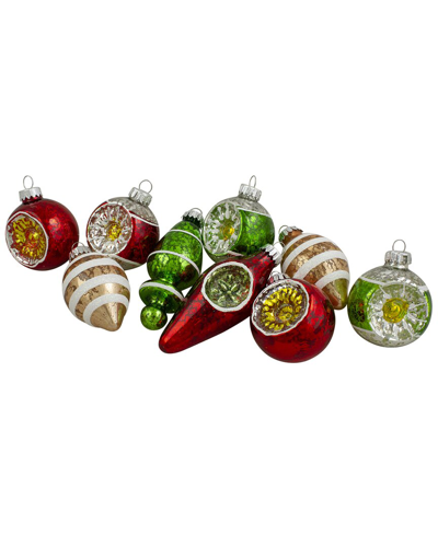 Northlight 9ct Silver And Red Retro Reflector Glittered 2-finish Glass  Christmas Ornaments 3.5in