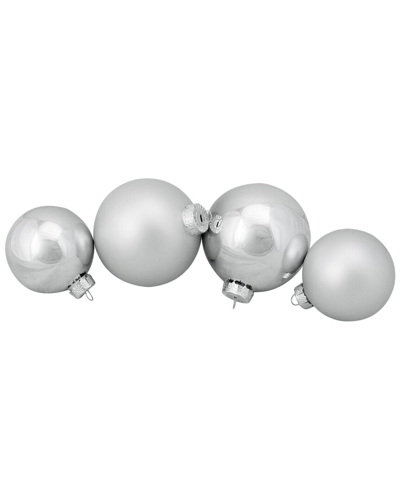 Northlight 72ct Silver Shiny And Matte Christmas Glass Ball Ornaments 4in (100mm)