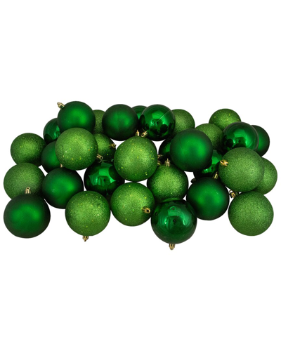 Northlight 32ct Xmas Green Shatterproof 4-finish Christmas Ball Ornaments  3.25in (80mm)
