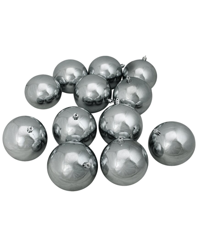 Northlight 12ct Pewter Gray Shatterproof Shiny Christmas Ball Ornaments 4in  (100mm)
