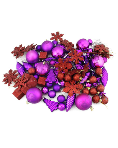 Northlight 125ct Purple And Red Shatterproof 3-finish Christmas Ornaments 5.5in (139.7mm)