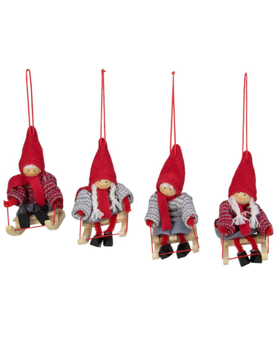 Northlight Set Of 4 Holiday Kids On Sleds Christmas Ornaments 4in In Red