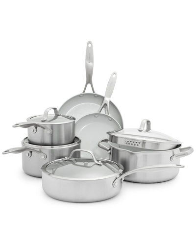 Greenpan Venice Pro Tri-ply Stainless Steel Healthy Ceramic Nonstick 10pc Cookware Pots & Pans Set In Silver