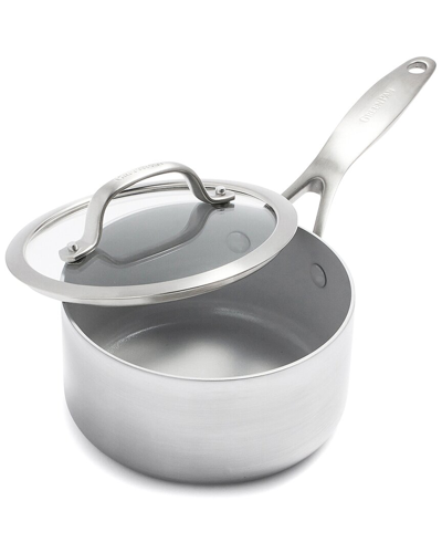 Greenpan Venice Pro Tri-ply Stainless Steel Healthy Ceramic Nonstick 1.6qt  Saucepan Pot With Lid In Silver