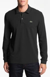 Lacoste Classic Fit Long-sleeve Pique Polo Shirt In Black