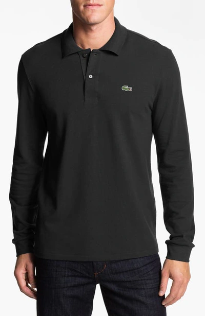 Lacoste Classic Fit Long-sleeve Pique Polo Shirt In Black