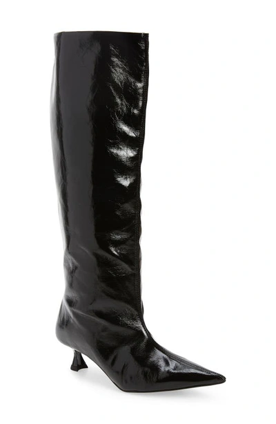 Ganni Faux Leather Knee-high Boots In Black