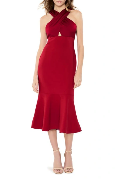 Likely Solei Crossover Neck Midi Dress In Scarlet