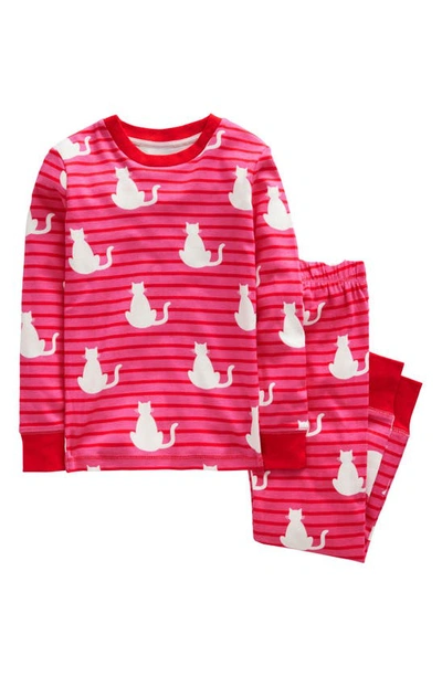 Mini Boden Kids' Snug Glow-in-the-dark Pajamas Pink Cats Girls Boden