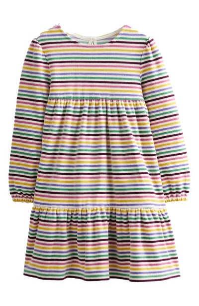 Mini Boden Kids' Tiered Velour Dress Teacup Pink Rainbow Girls Boden